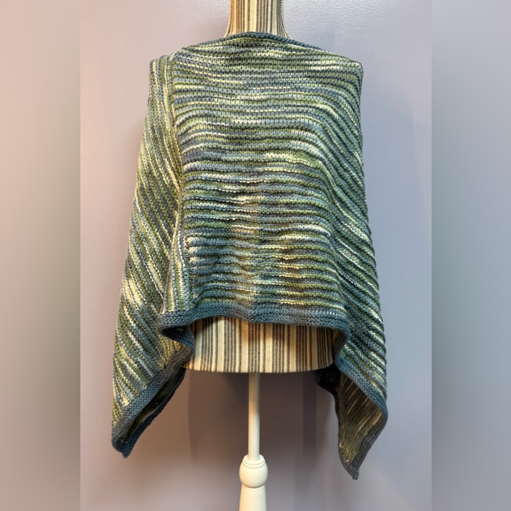 Striped Knit Poncho Shrug in Green and Gray